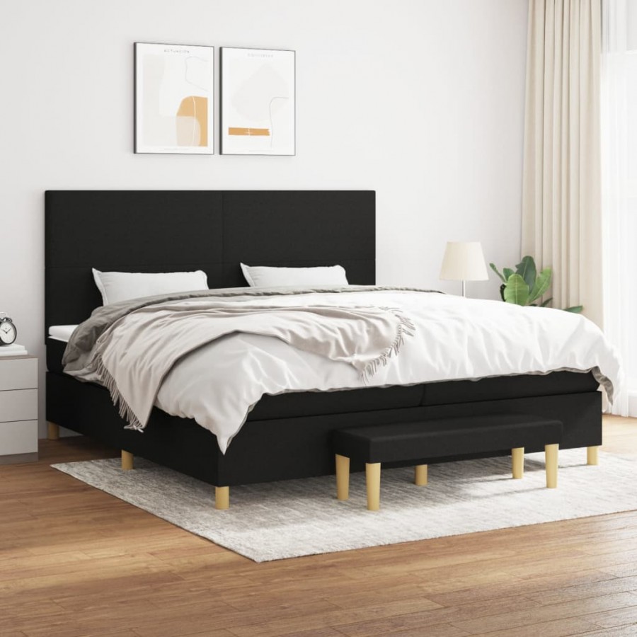 Cadre de lit avec matelas Noir 200x200 cm Tissu