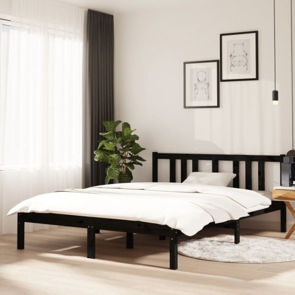 Cadre de lit Noir Bois massif 135x190 cm Double