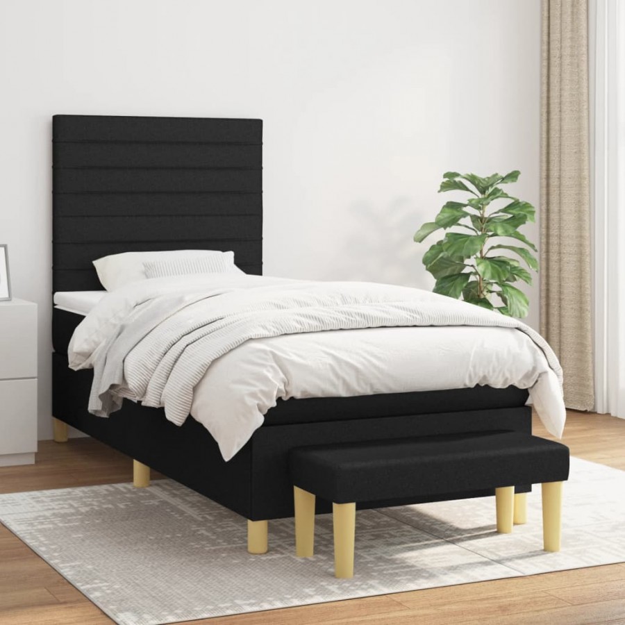 Cadre de lit avec matelas Noir 100x200 cm Tissu