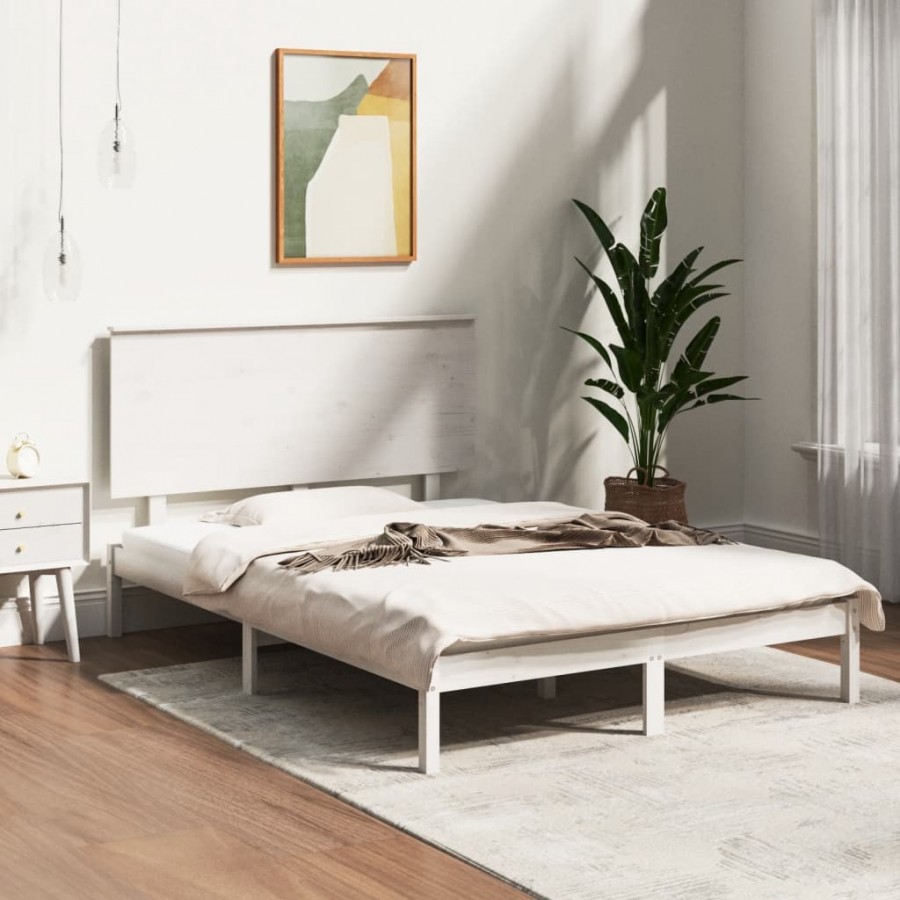 Cadre de lit Blanc Bois massif 135x190 cm Double