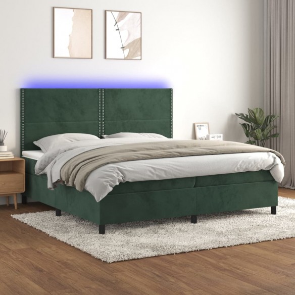 Cadre de lit matelas et LED Vert foncé 200x200 cm