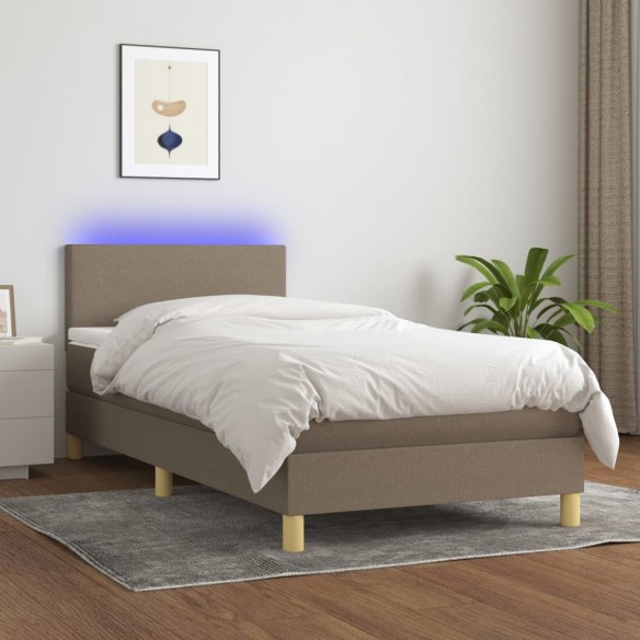 Cadre de lit avec matelas LED Taupe 100x200 cm Tissu