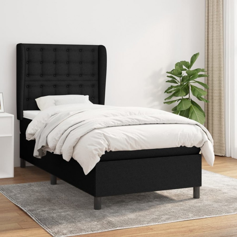 Cadre de lit avec matelas Noir 100x200 cm Tissu