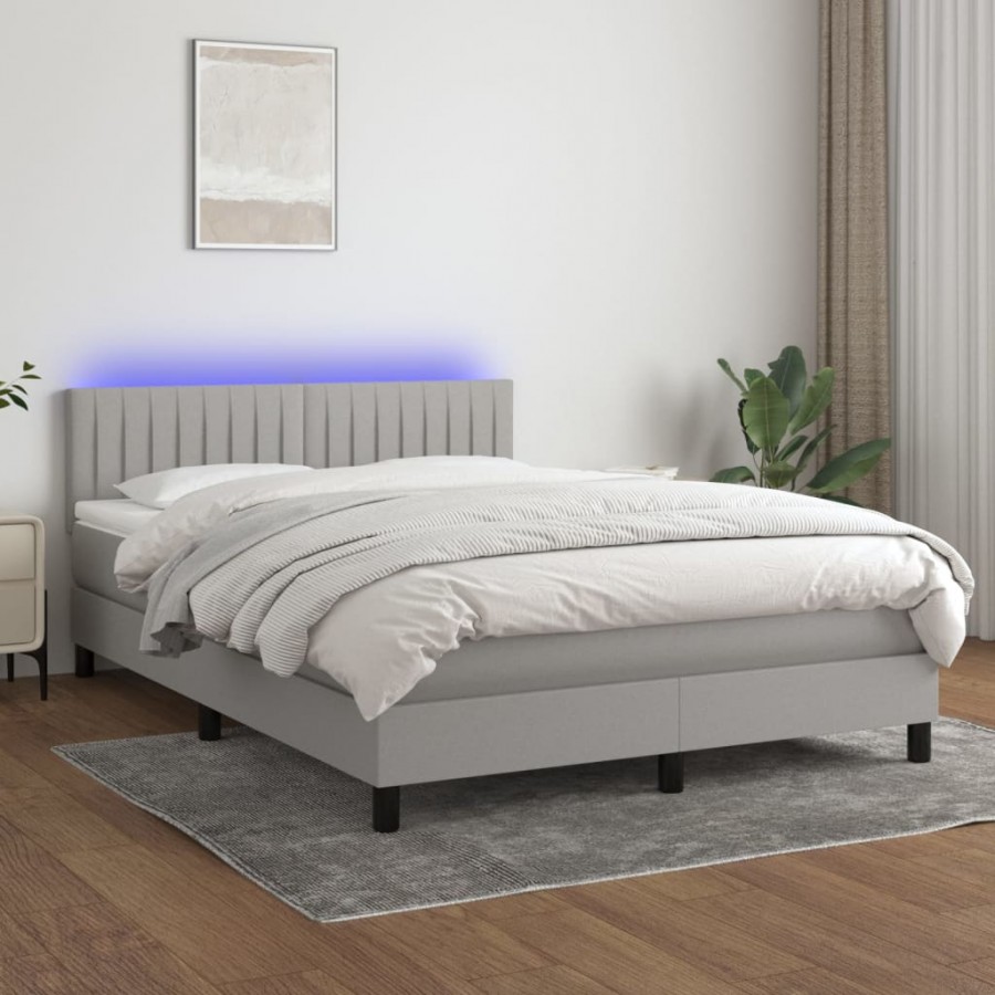 Cadre de lit et matelas et LED Gris clair 140x200 cm