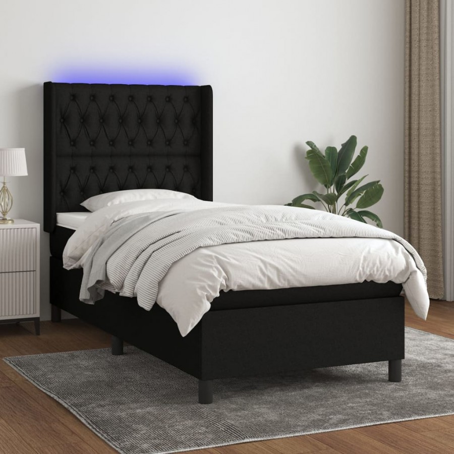 Cadre de lit matelas et LED Noir 90x200 cm Tissu