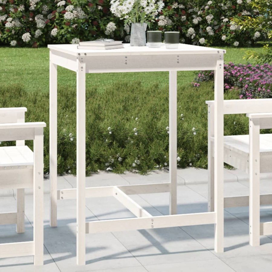 Table de jardin blanc 82,5x82,5x110 cm bois massif de pin