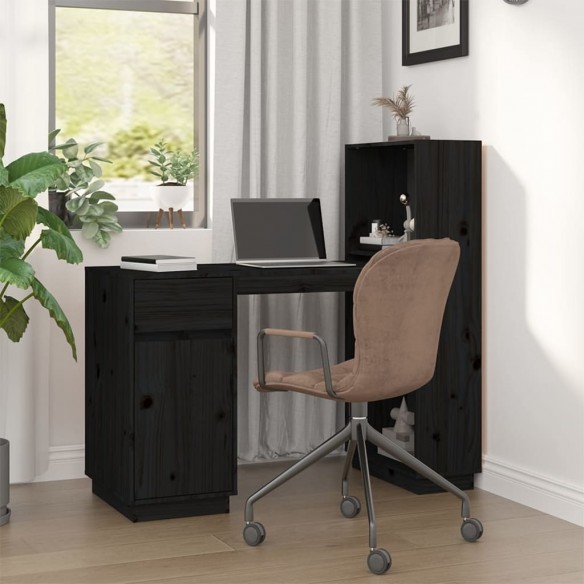 Bureau Noir 110x53x117 cm Bois massif de pin