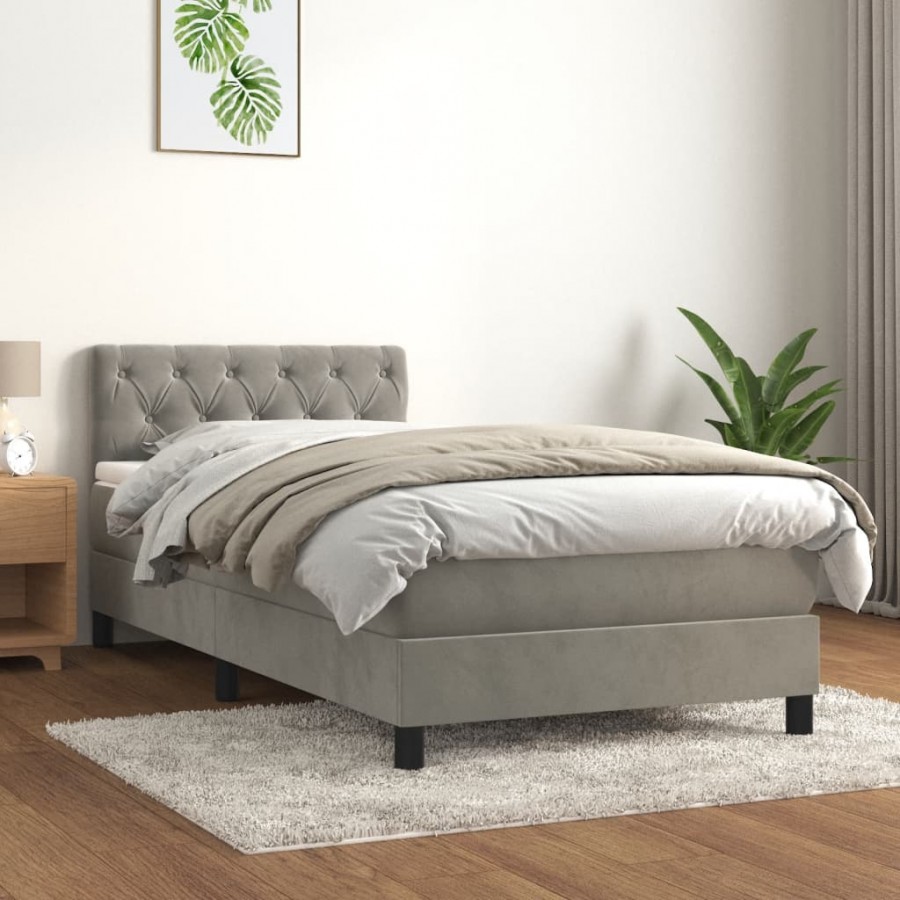 Cadre de lit et matelas Gris clair 80x200 cm Velours