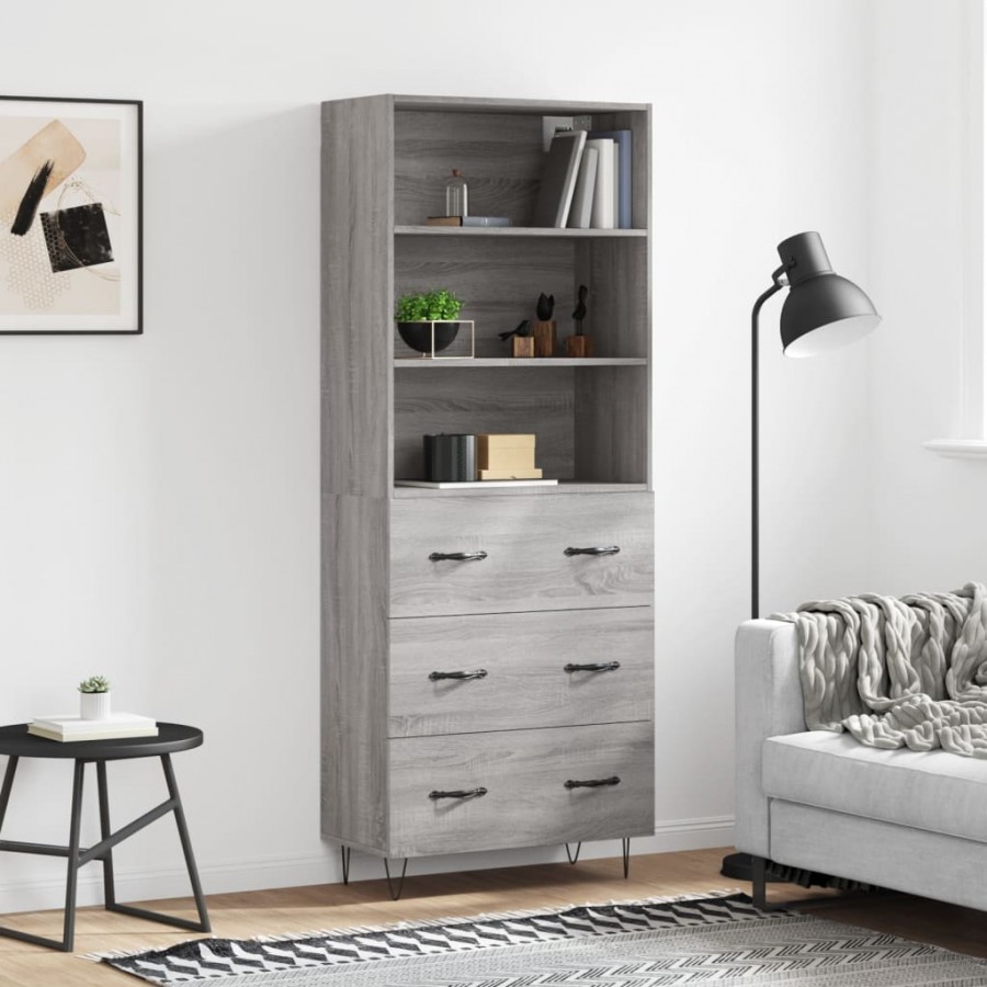 Buffet haut Sonoma gris 69,5x34x180 cm Bois d'ingénierie