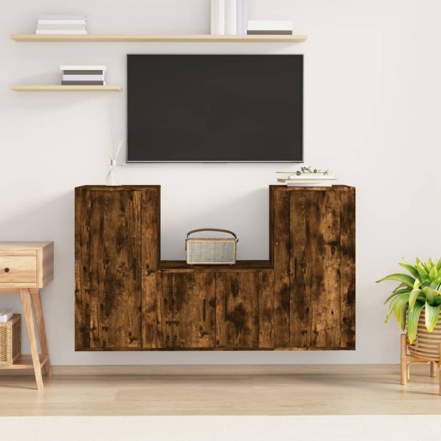 Ensemble de meubles TV 3 pcs Chêne fumé Bois d'ingénierie