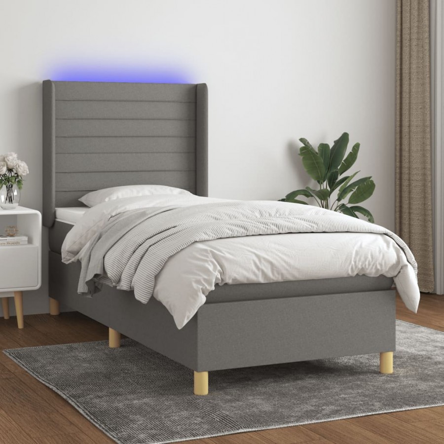 Cadre de lit matelas LED Gris foncé 80x200cm Tissu