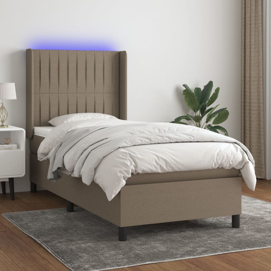 Cadre de lit matelas et LED Taupe 100x200 cm Tissu