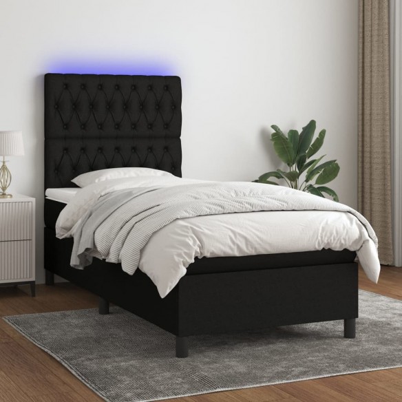 Cadre de lit avec matelas et LED Noir 90x200cm Tissu