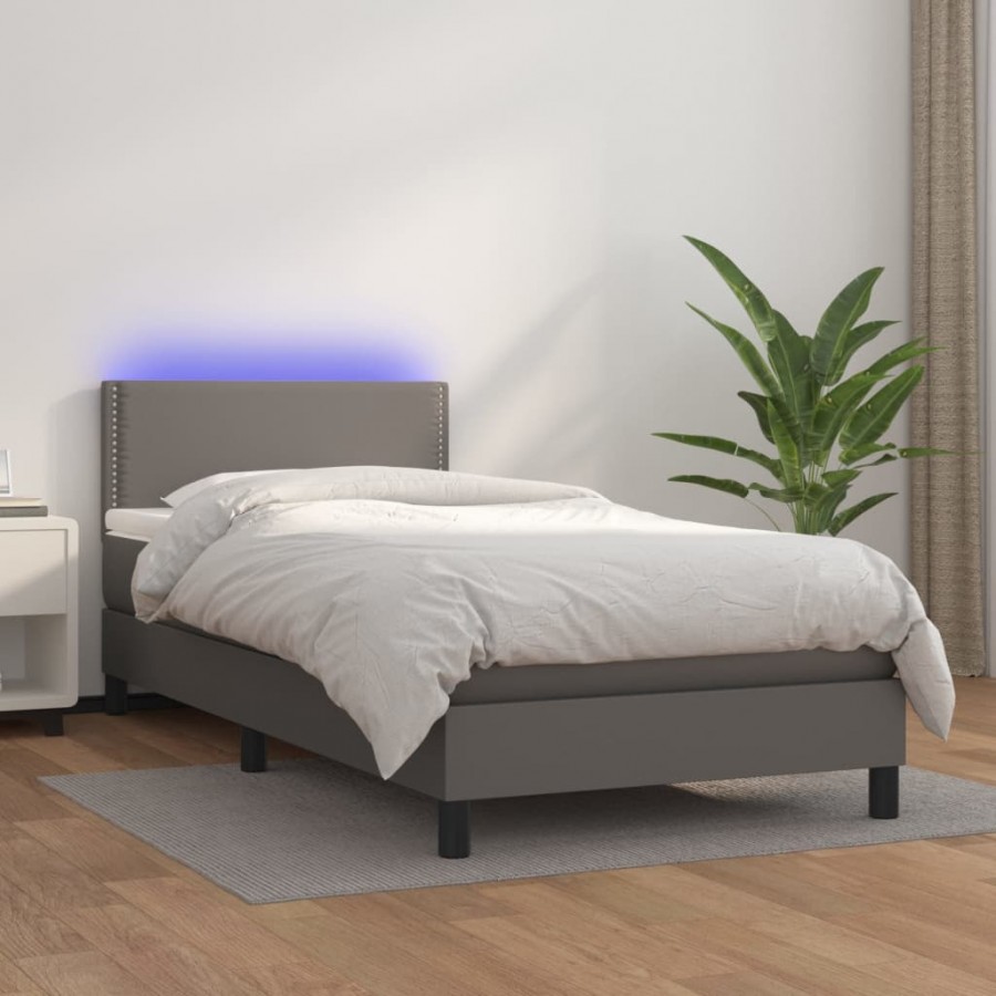 Cadre de lit et matelas LED Gris 80x200cm Similicuir