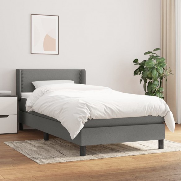 Cadre de lit avec matelas Gris foncé 100x200cm Tissu