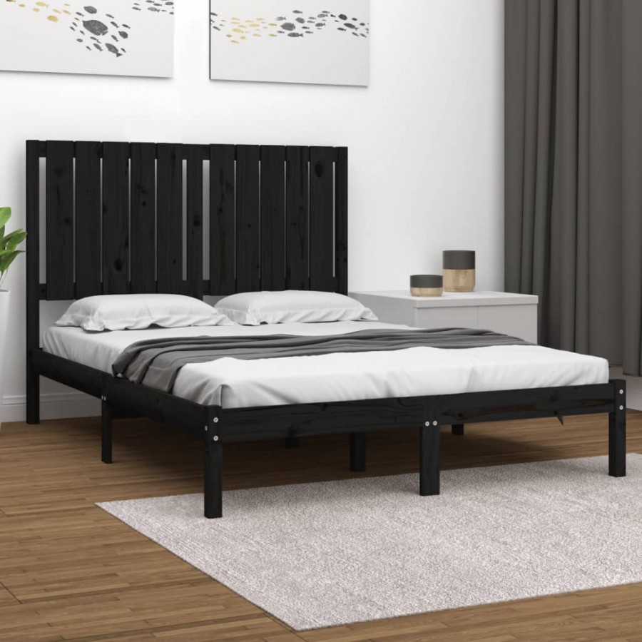 Cadre de lit Noir Bois massif 120x190 cm Petit Double