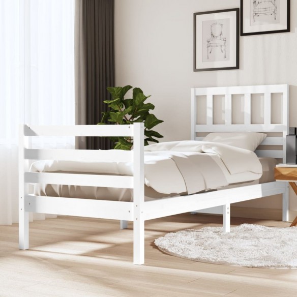 Cadre de lit Blanc Bois massif 75x190 cm Petit simple