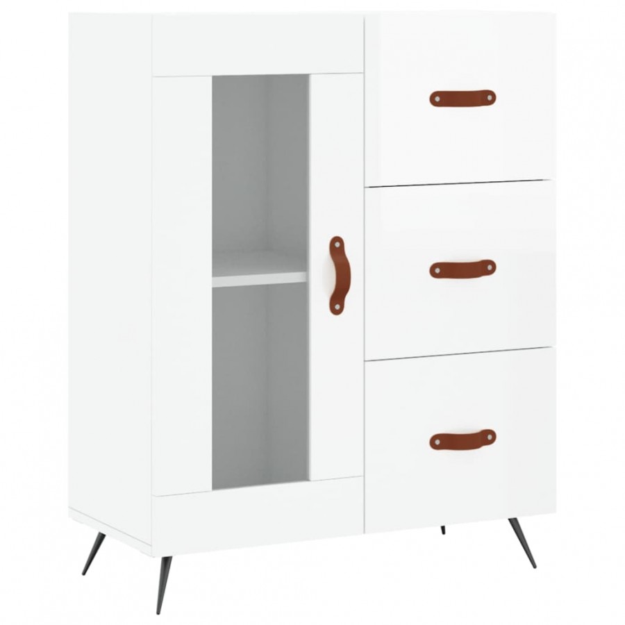 Buffet Blanc brillant 69,5x34x90 cm Bois d'ingénierie