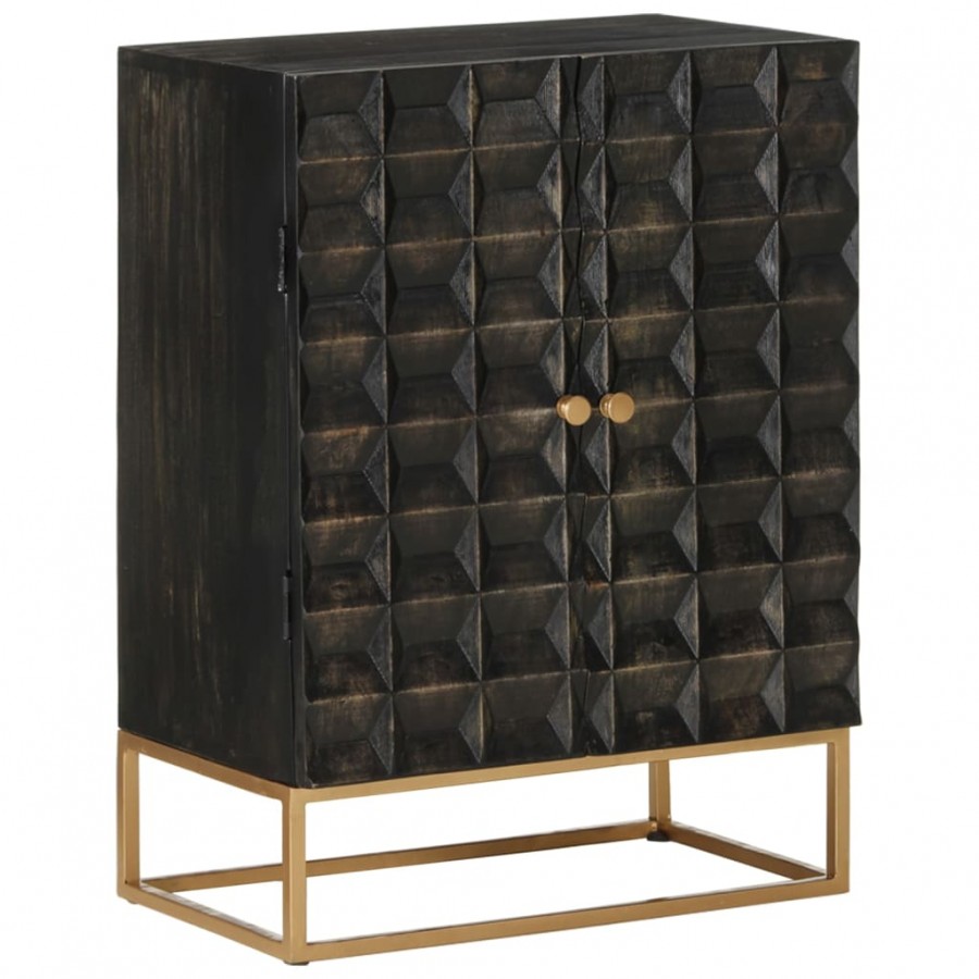 Buffet Noir 55x34x75 cm Bois massif de manguier et fer