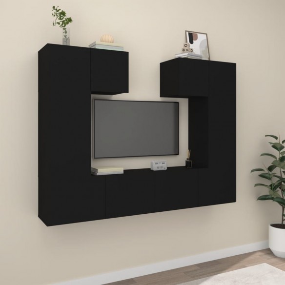 Ensemble de meubles TV 6 pcs Noir Bois d'ingénierie