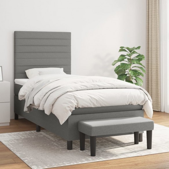 Cadre de lit avec matelas Gris foncé 80x200 cm Tissu