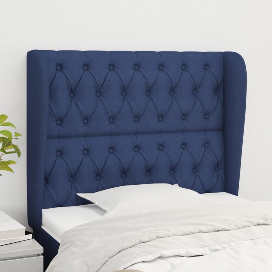 Tête de lit avec oreilles Bleu 93x23x118/128 cm Tissu