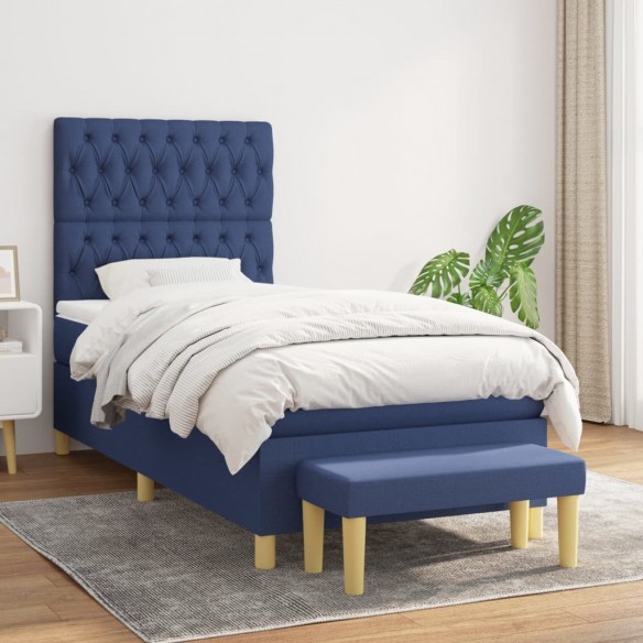 Cadre de lit avec matelas Bleu 90x200 cm Tissu