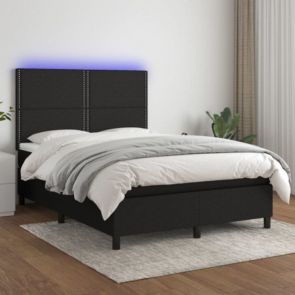 Cadre de lit et matelas et LED Noir 140x190 cm Tissu