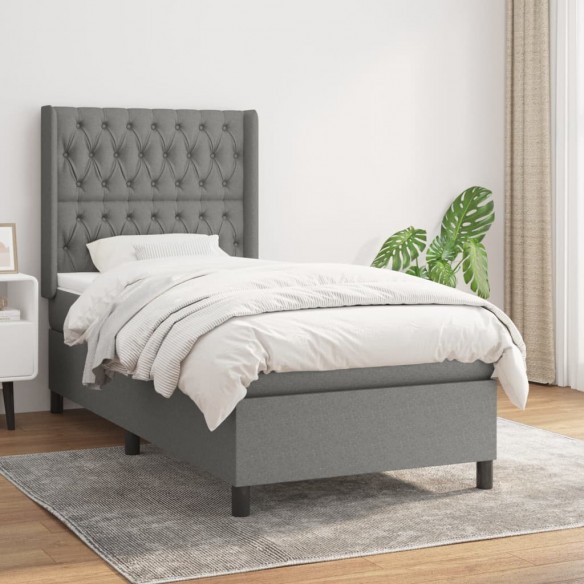 Cadre de lit et matelas Gris foncé 90x190 cm Tissu