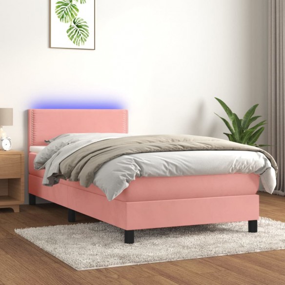 Cadre de lit avec matelas LED Rose 90x200 cm Velours