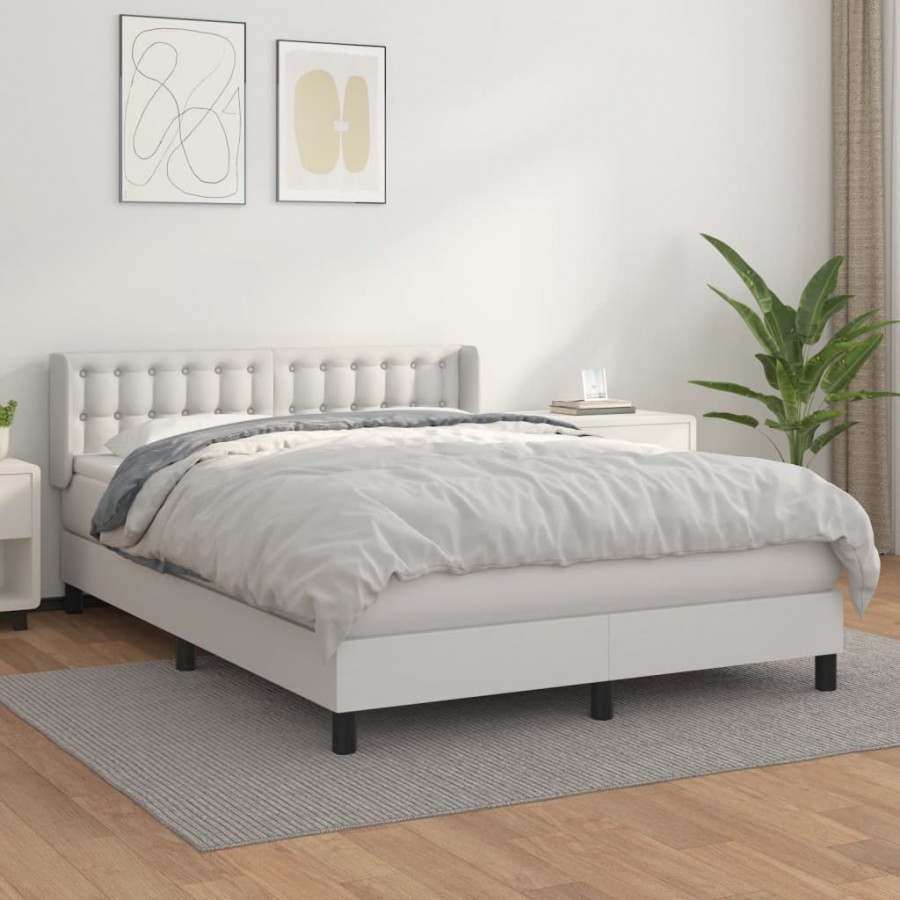 Cadre de lit avec matelas Blanc 140x200cm Similicuir