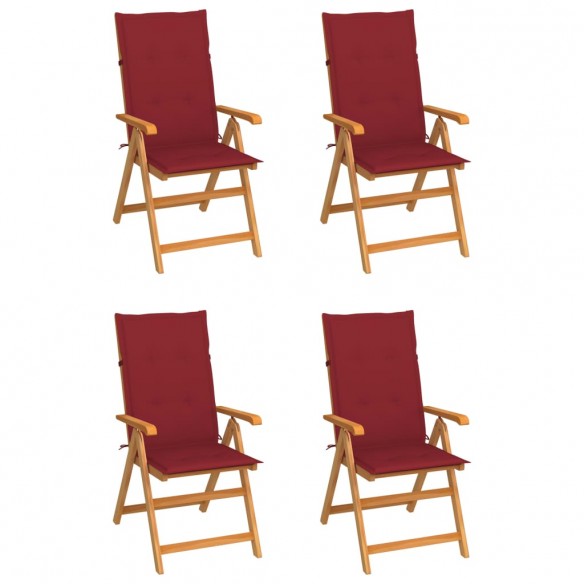 Chaises de jardin 4 pcs avec coussins bordeaux Bois de teck