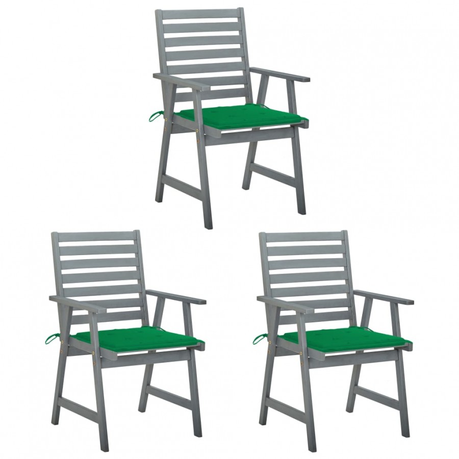 Chaises à dîner d'extérieur 3 pcs avec coussins Acacia massif