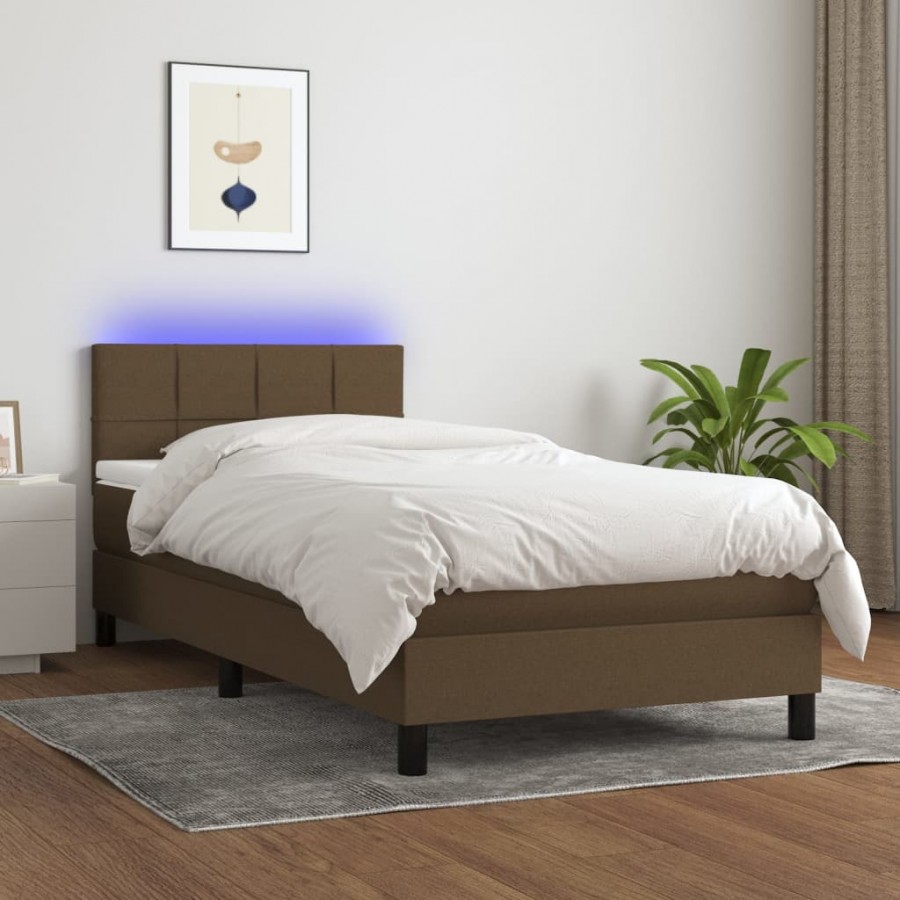 Cadre de lit matelas et LED Marron foncé 100x200cm