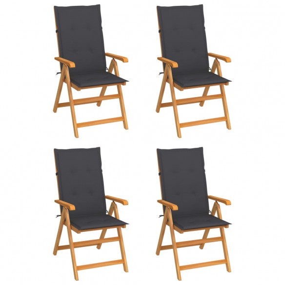 Chaises de jardin 4 pcs avec coussins anthracite Bois de teck