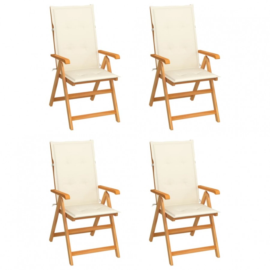 Chaises de jardin 4 pcs avec coussins crème Bois de teck massif