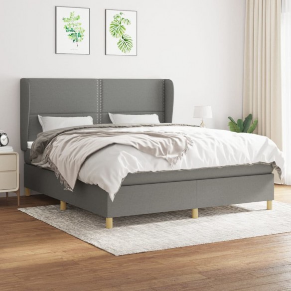 Cadre de lit avec matelas Gris foncé 160x200cm Tissu