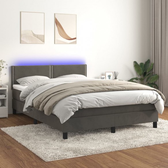 Cadre de lit avec matelas LED Gris foncé 140x200 cm