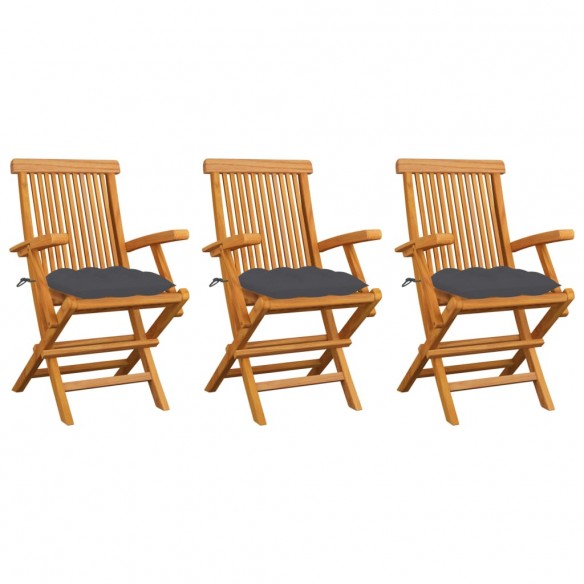 Chaises de jardin avec coussins anthracite 3 pcs Bois de teck