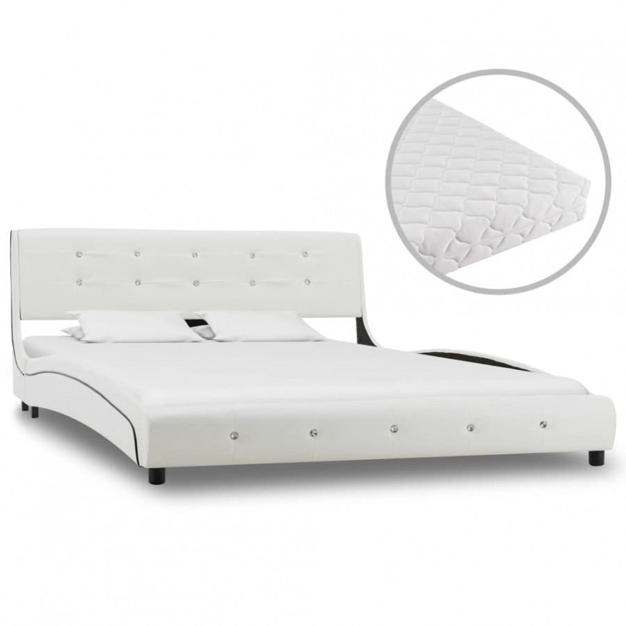 Lit avec matelas Blanc Similicuir 140 x 200 cm