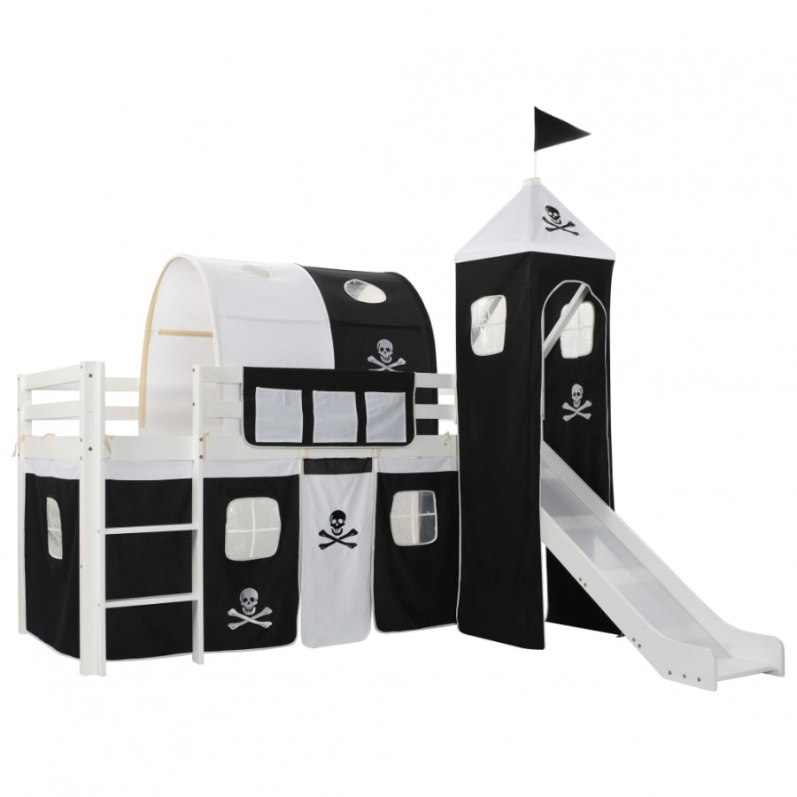 Lit mezzanine d'enfants avec toboggan et échelle Pin 97x208 cm