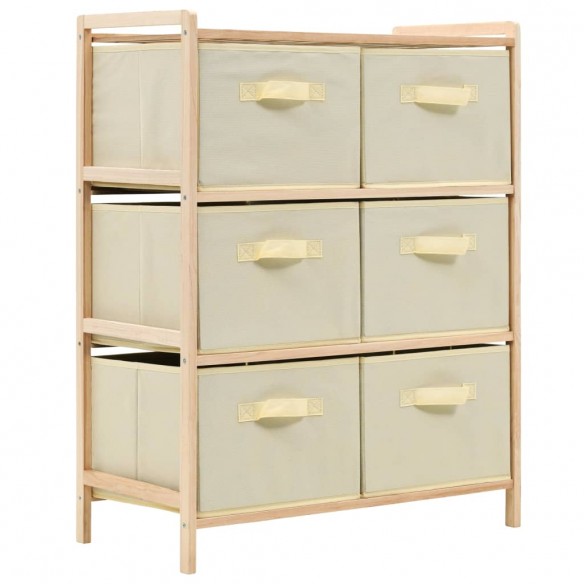 Étagère de rangement 6 paniers Tissu Bois de cèdre Beige