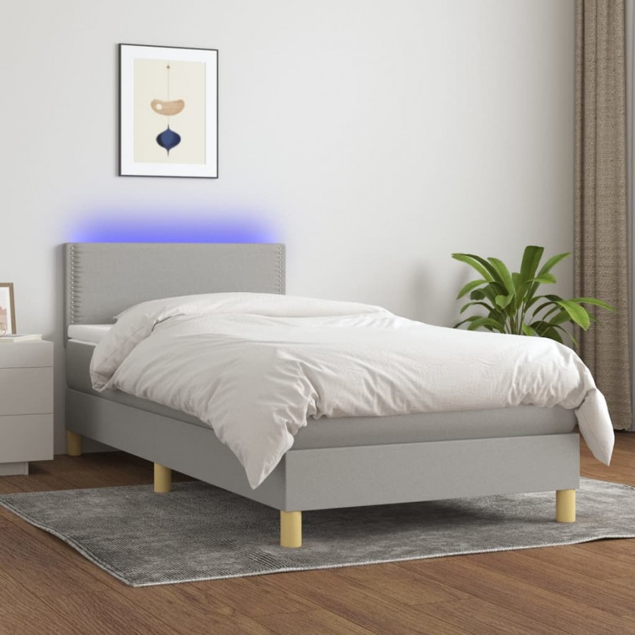 Cadre de lit avec matelas et LED Gris clair 90x190cm