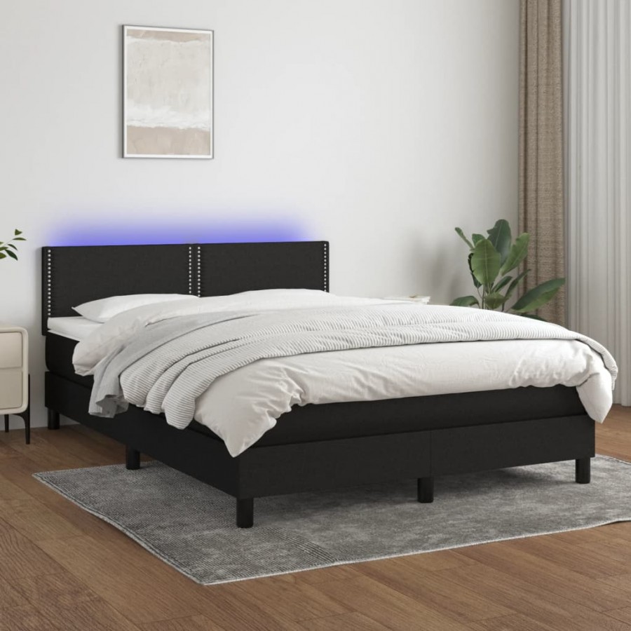 Cadre de lit avec matelas LED Noir 140x190 cm Tissu