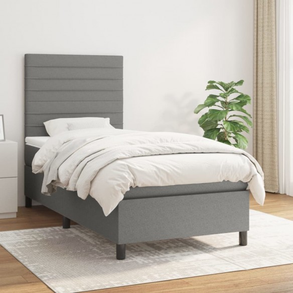 Cadre de lit avec matelas Gris foncé 100x200cm Tissu