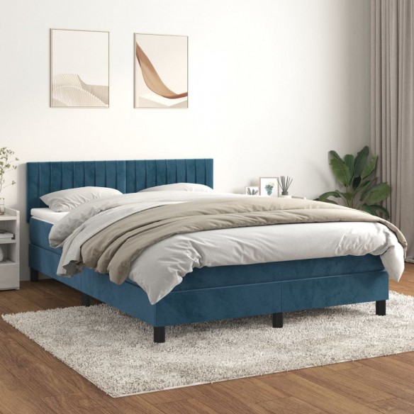 Cadre de lit et matelas Bleu foncé 140x200cm Velours