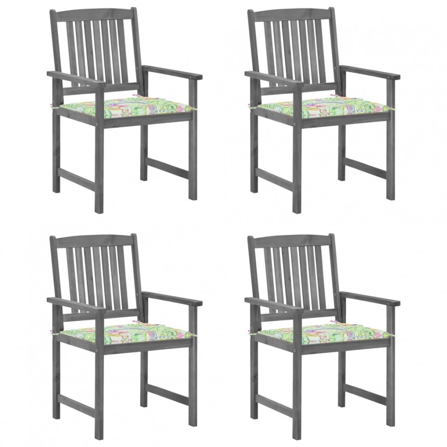 Chaises de jardin avec coussins 4 pcs Gris Bois d'acacia massif