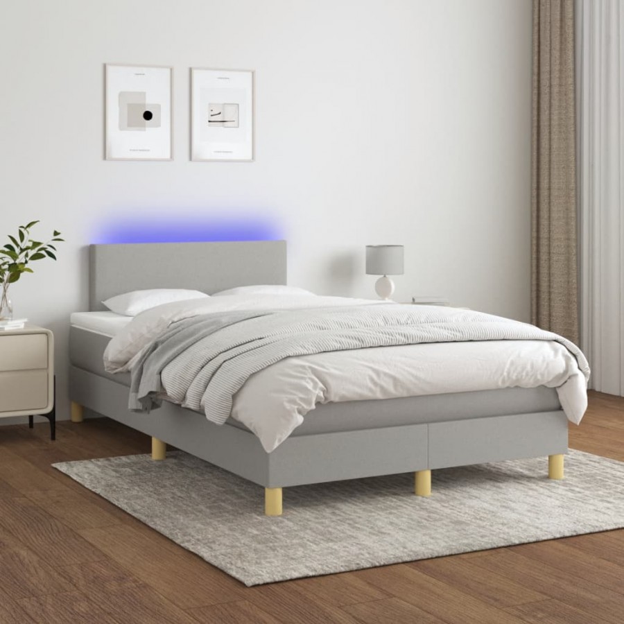 Cadre de lit matelas LED Gris clair 120x200 cm Tissu