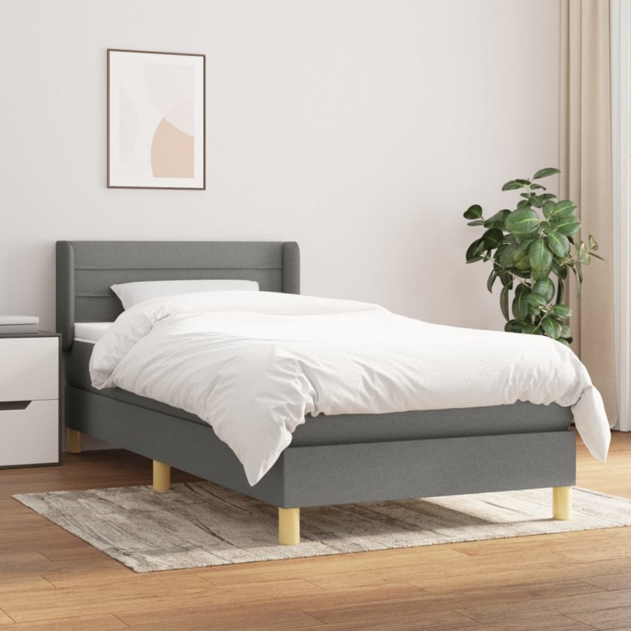 Cadre de lit avec matelas Gris foncé 90x200 cm Tissu