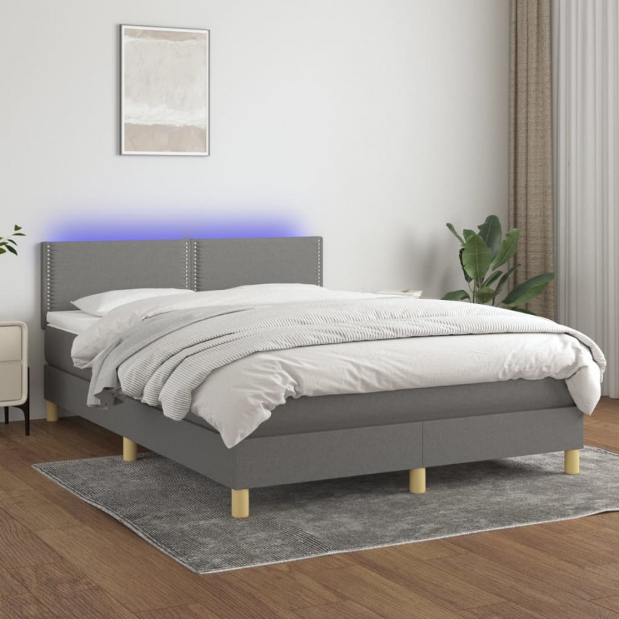 Cadre de lit et matelas et LED Gris foncé 140x190 cm